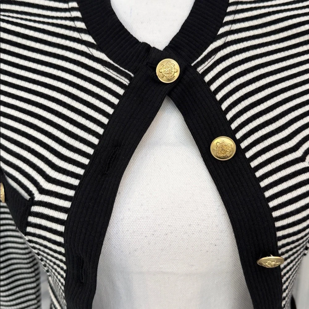 J. Crew Ribbed Striped Black and White Women's Cardigan - Picture 2 of 6